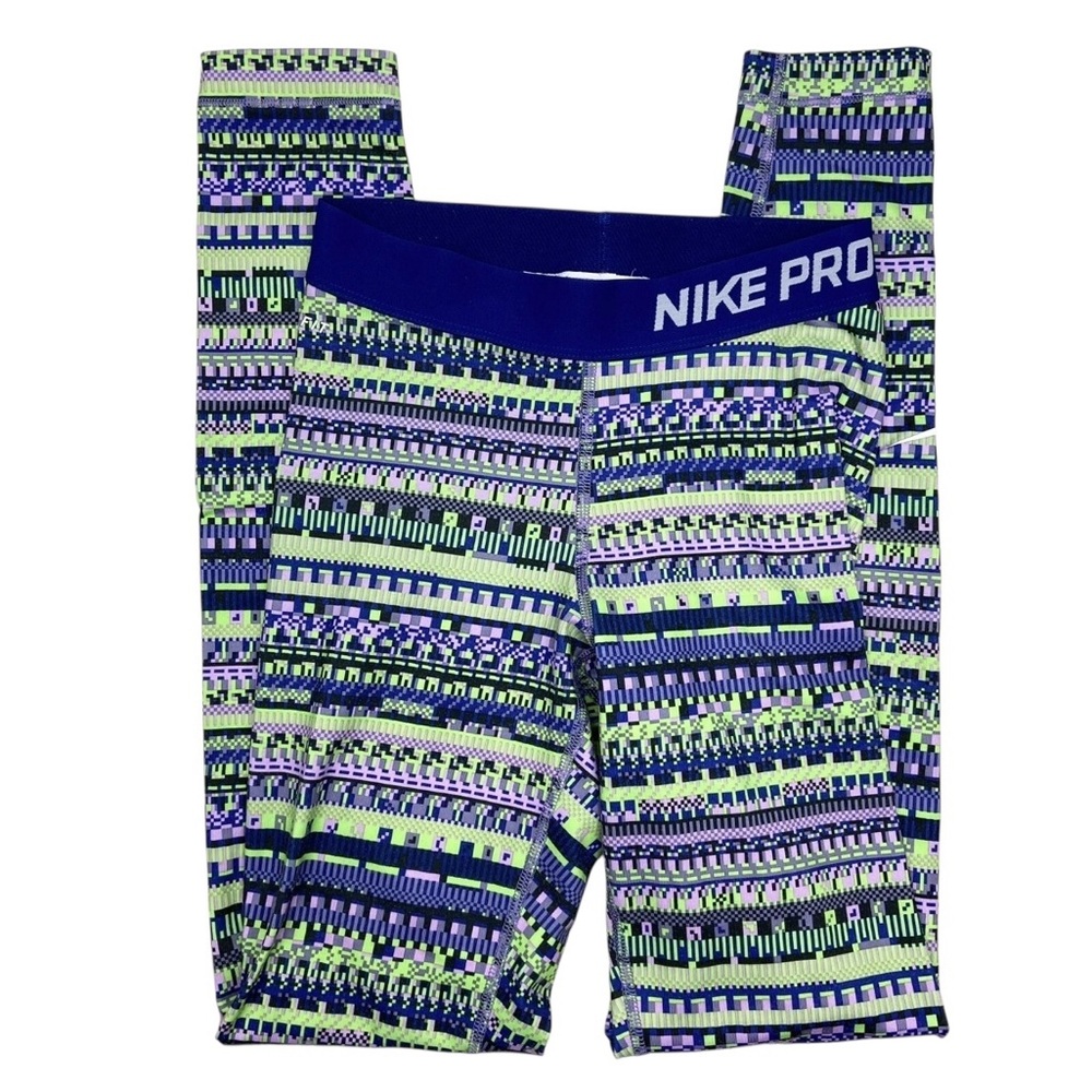 NIKE PRO Hyperwarm Leggings Pants Dri-Fit Compression Aztec Geometric Stripe